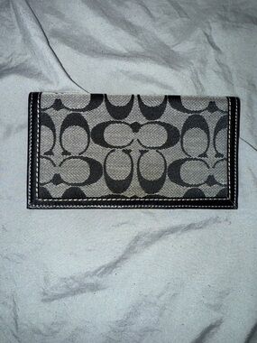 Coach Black and Khaki Signature Canvas checkbook cover